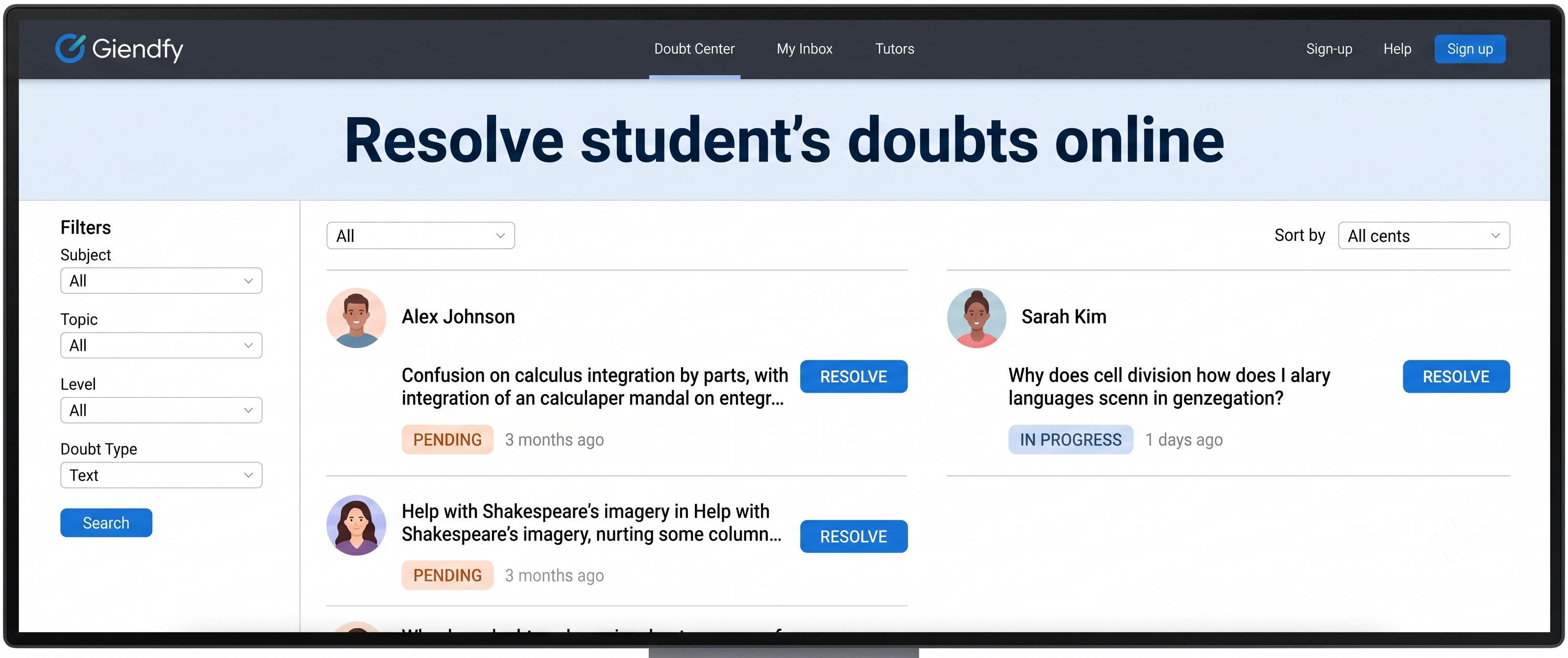 Resolve student's doubts