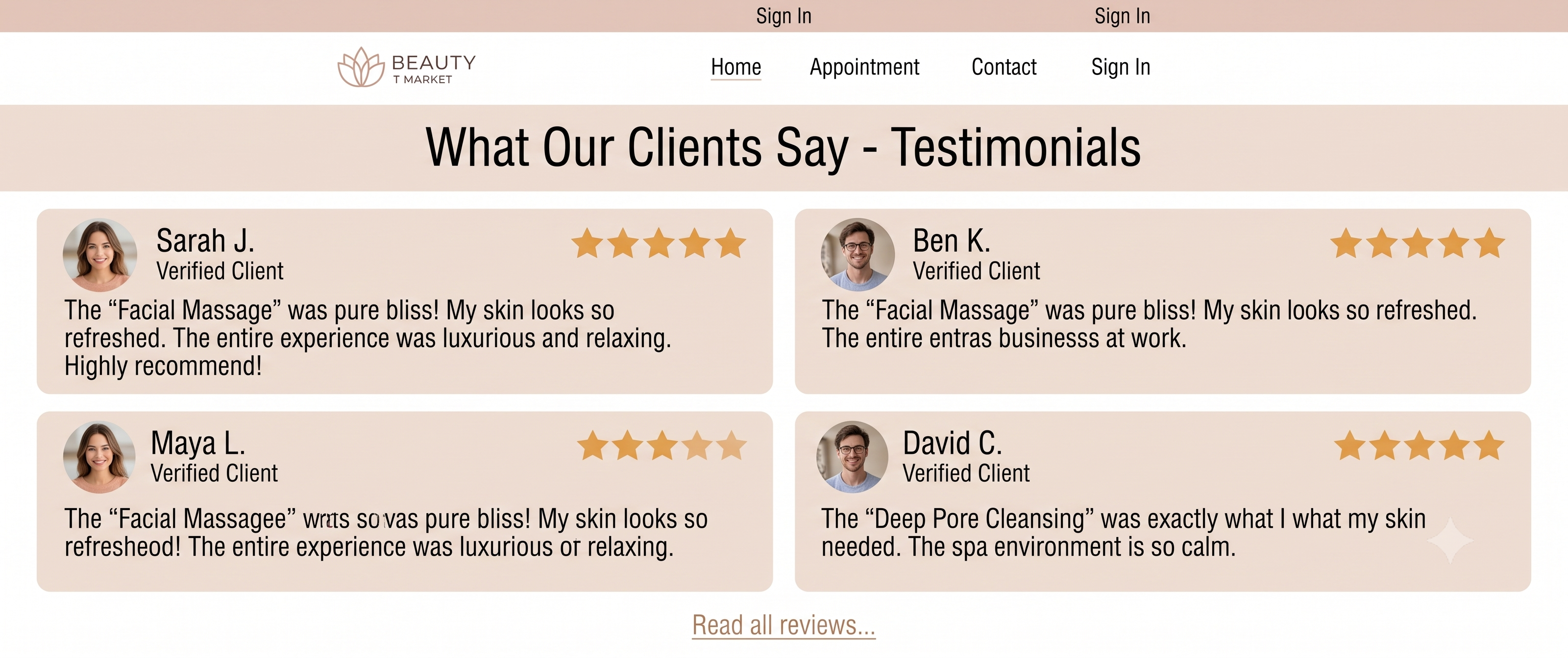 Client reviews and testimonials