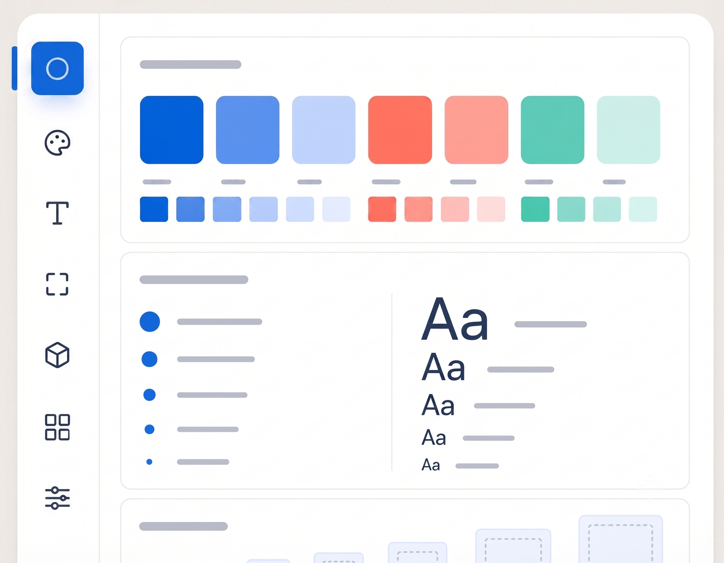 Global design system controls for colors, typography, and spacing