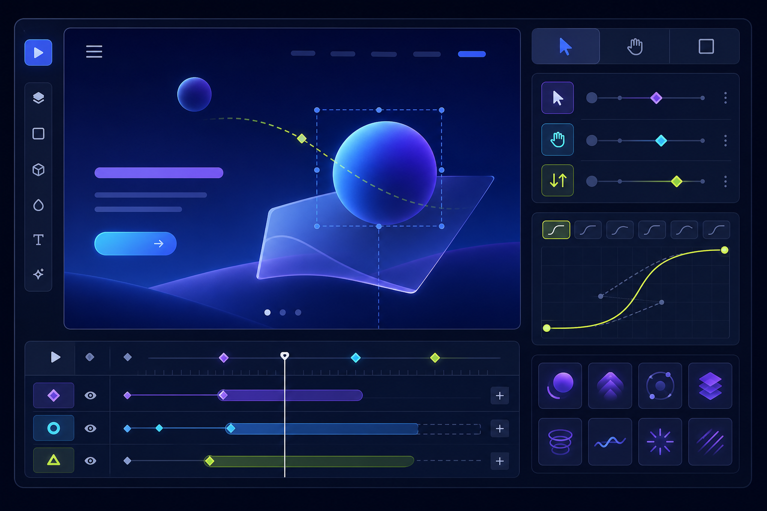 Visual animation controls and motion timeline