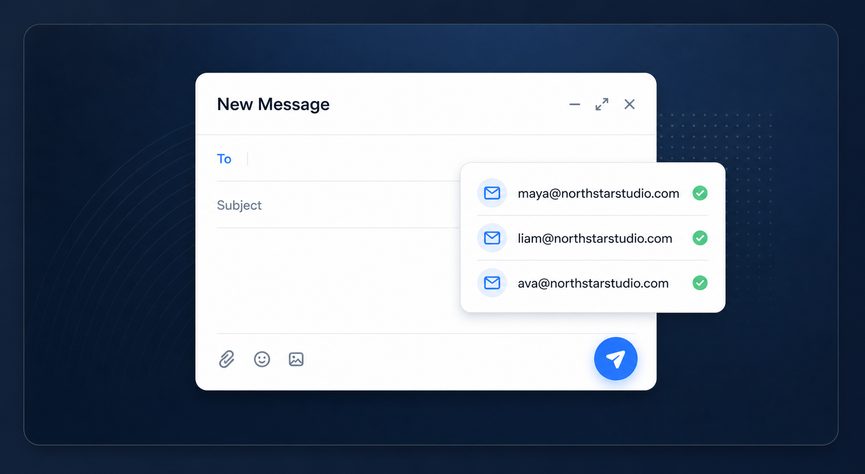 Business email compose window with professional domain email addresses