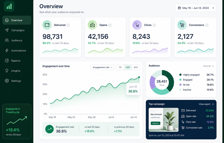 Email campaign audience analytics dashboard