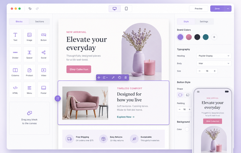 Custom email editor with branded campaign design