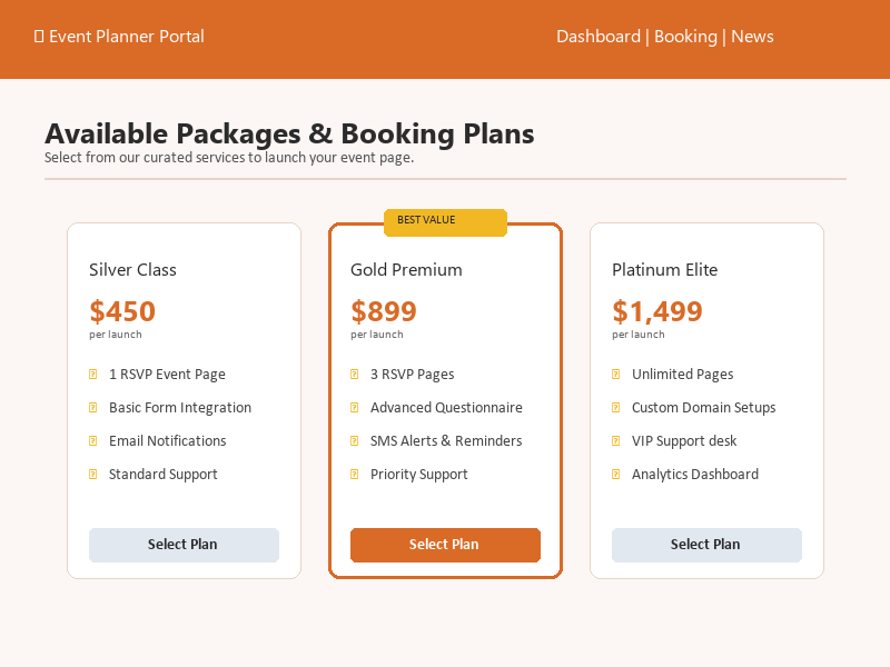 Event pages and packages