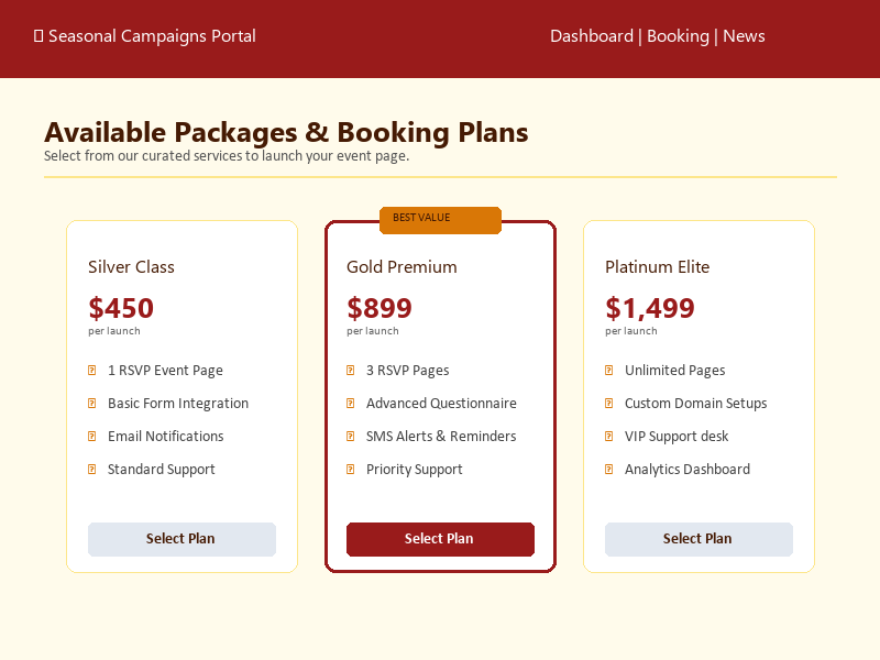 Event pages and packages