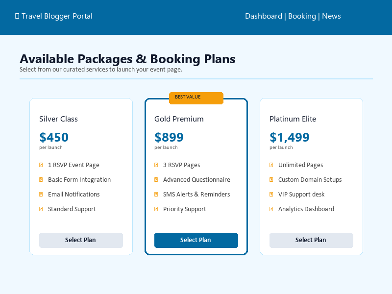 Event pages and packages
