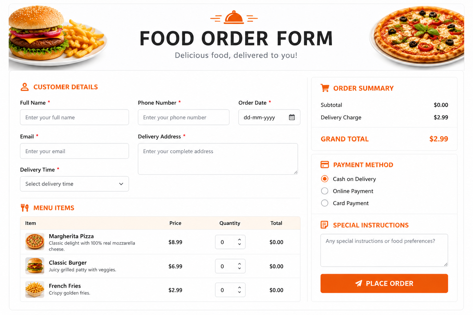 Menus and Orders