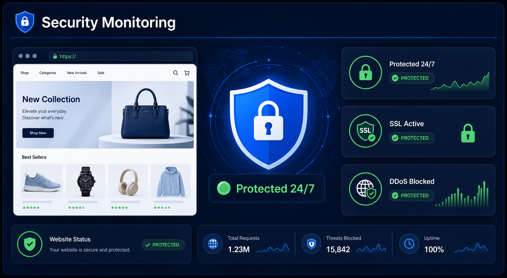 Website security monitoring with SSL and DDoS protection