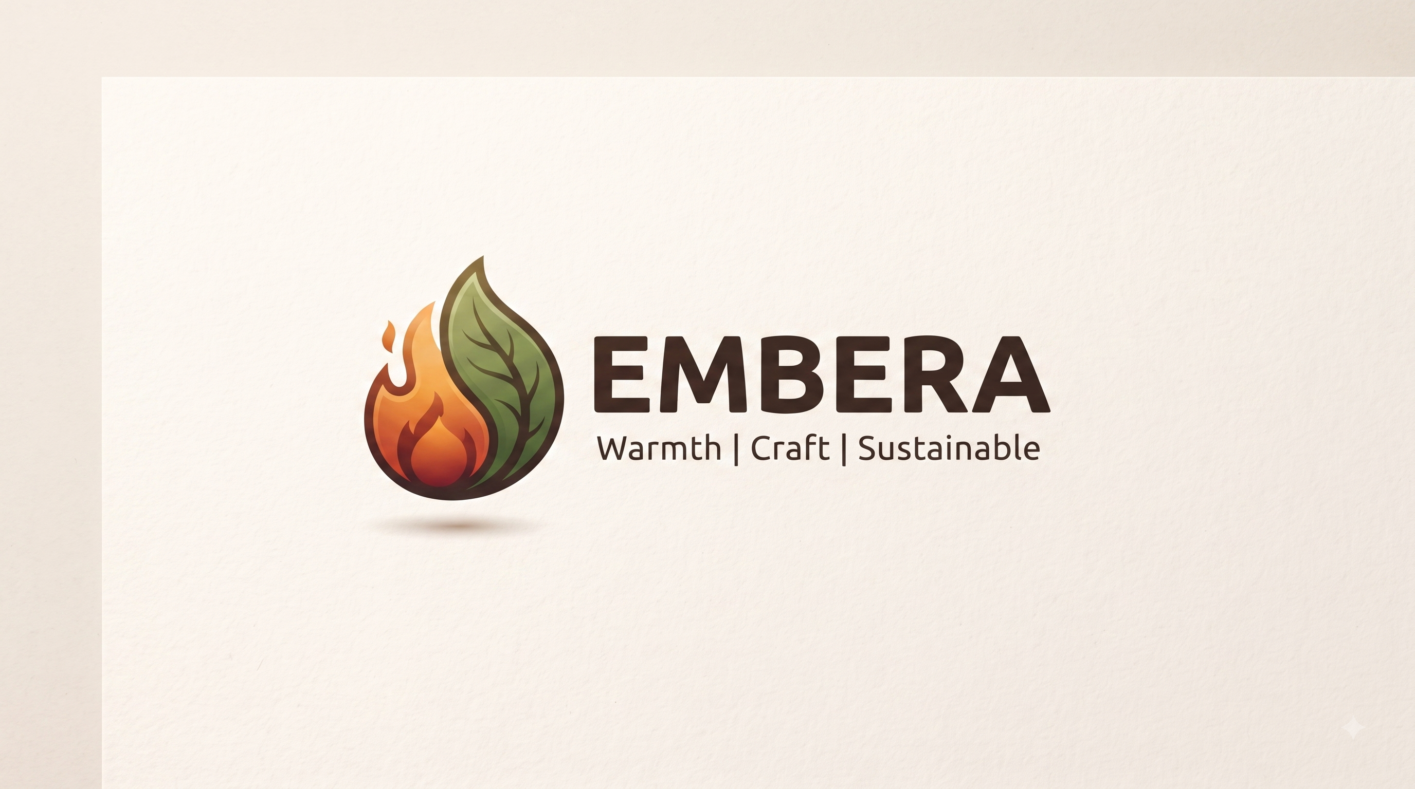 EMBERA company name with an ember, coffee bean and leaf logo
