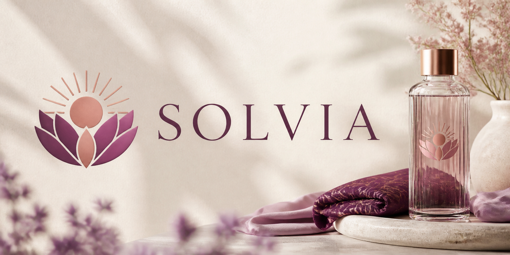 SOLVIA company name with a sun and lotus logo