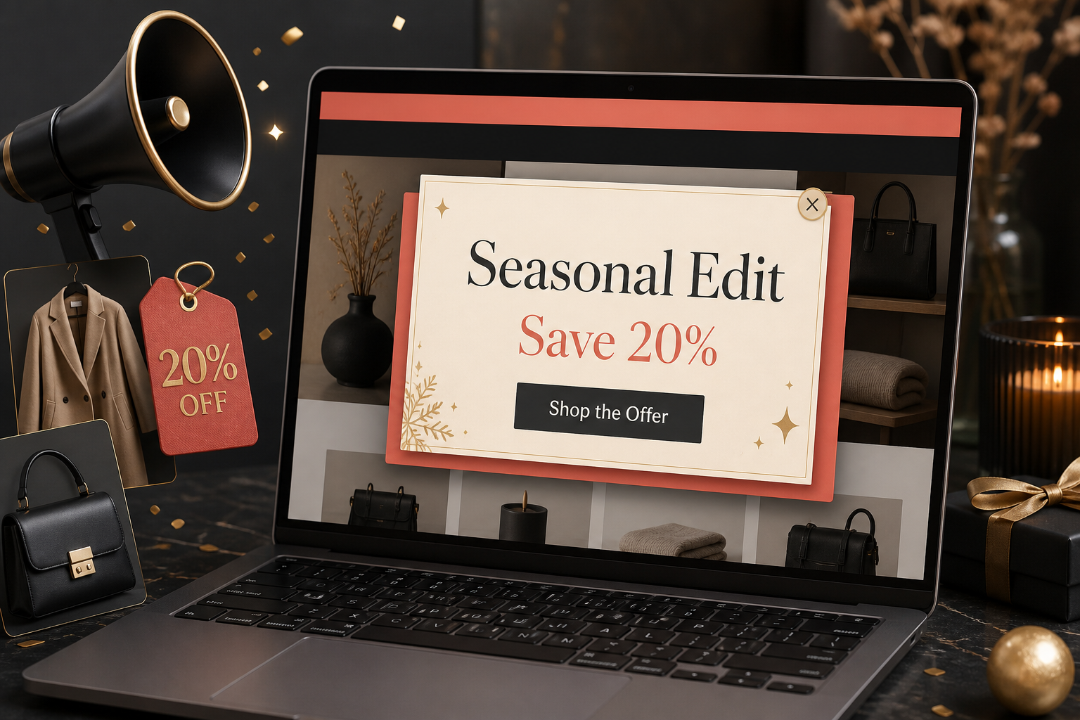 Seasonal sale banner and promotional website popup