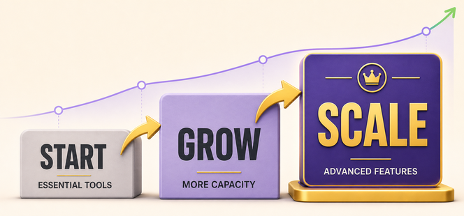 Subscription upgrade stages alongside increasing traffic, sales and available features