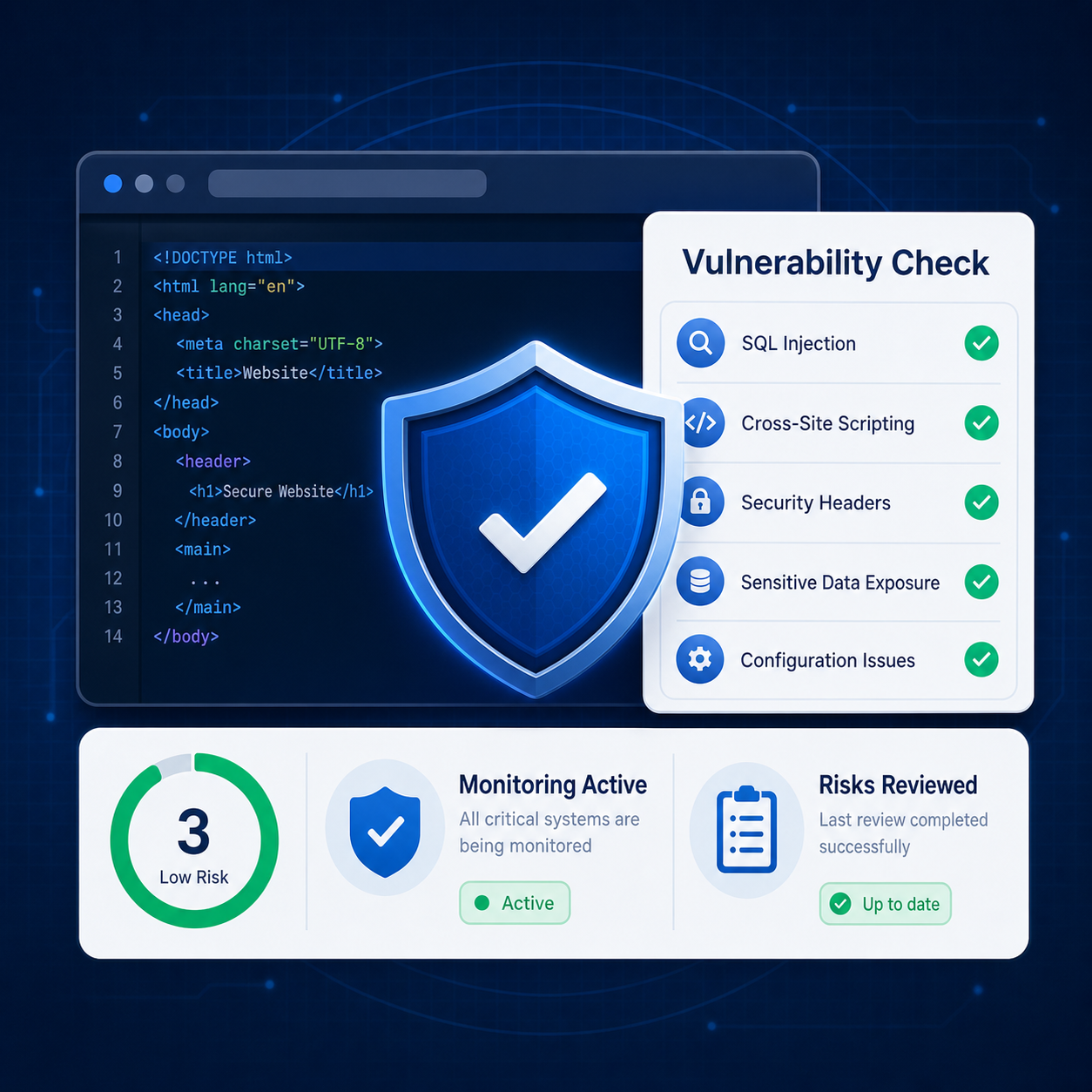 Website vulnerability monitoring and risk review