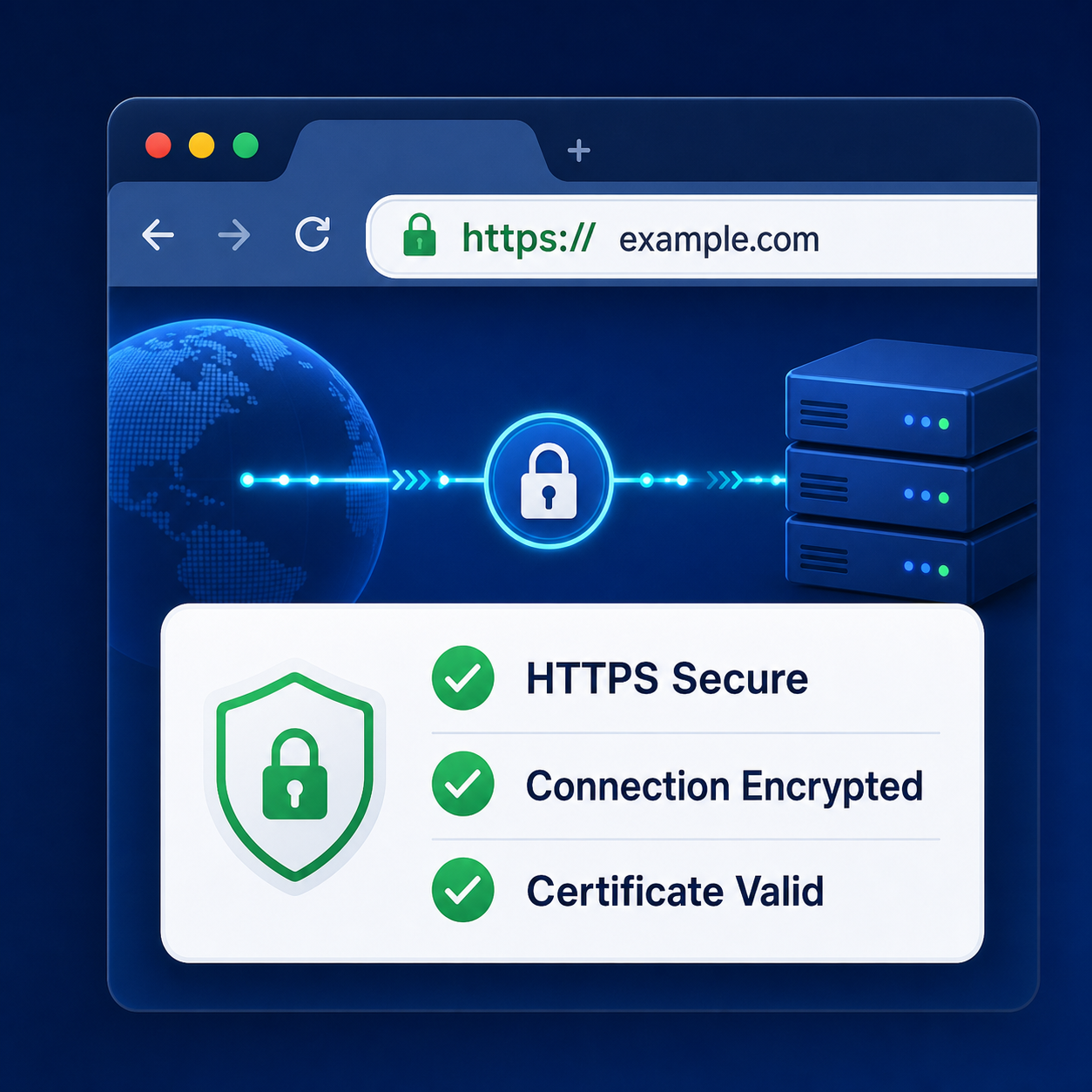 HTTPS connection and valid SSL certificate status