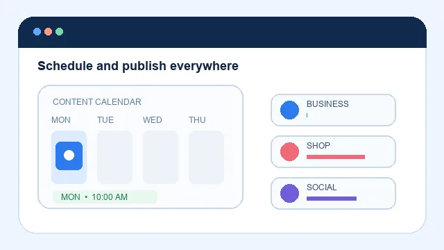 Animation showing social content being scheduled and published