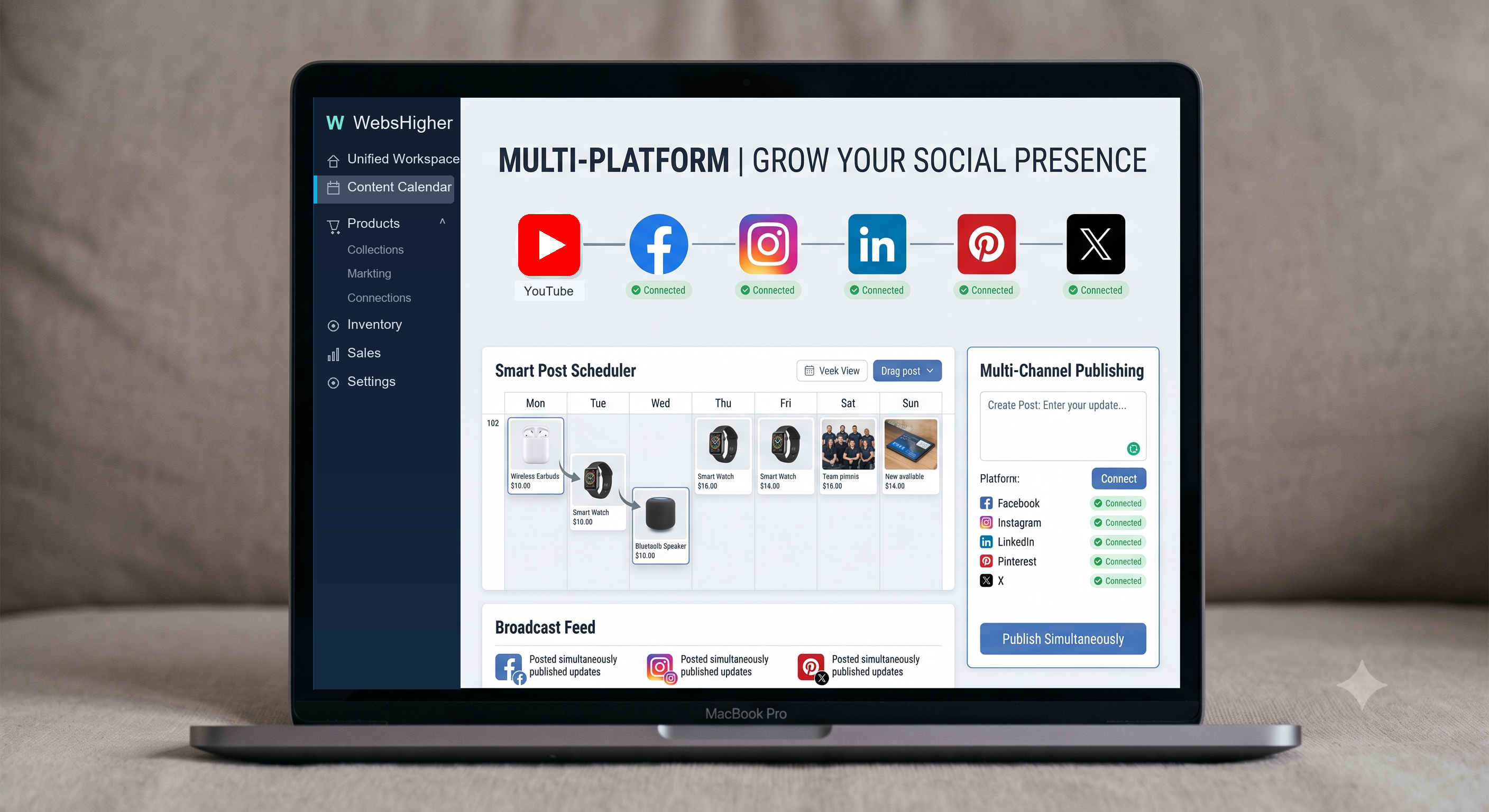 Social media scheduling and multi-platform publishing dashboard