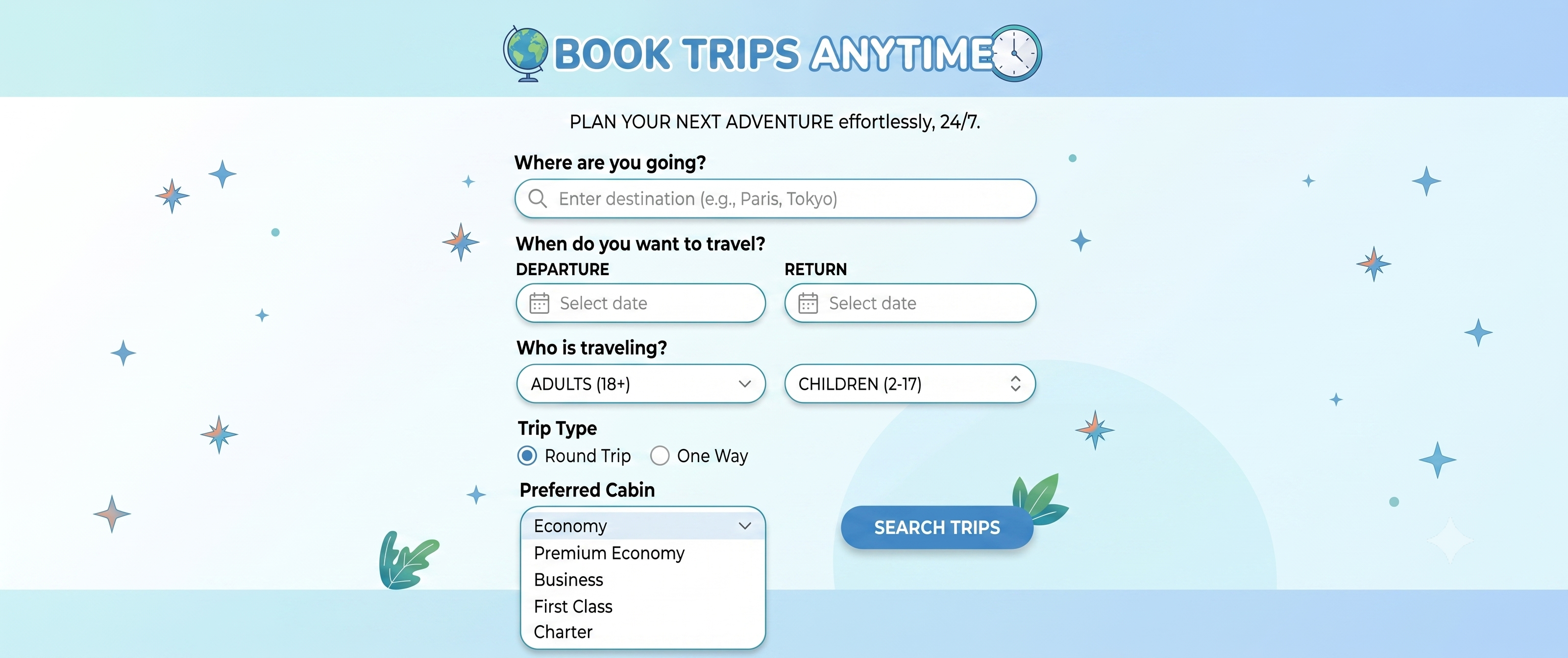 Book trips anytime