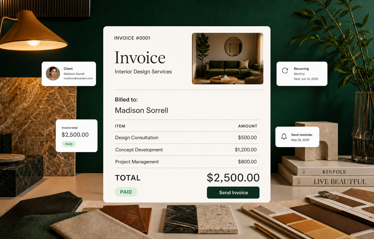 Professional invoice showing clear itemized bill details