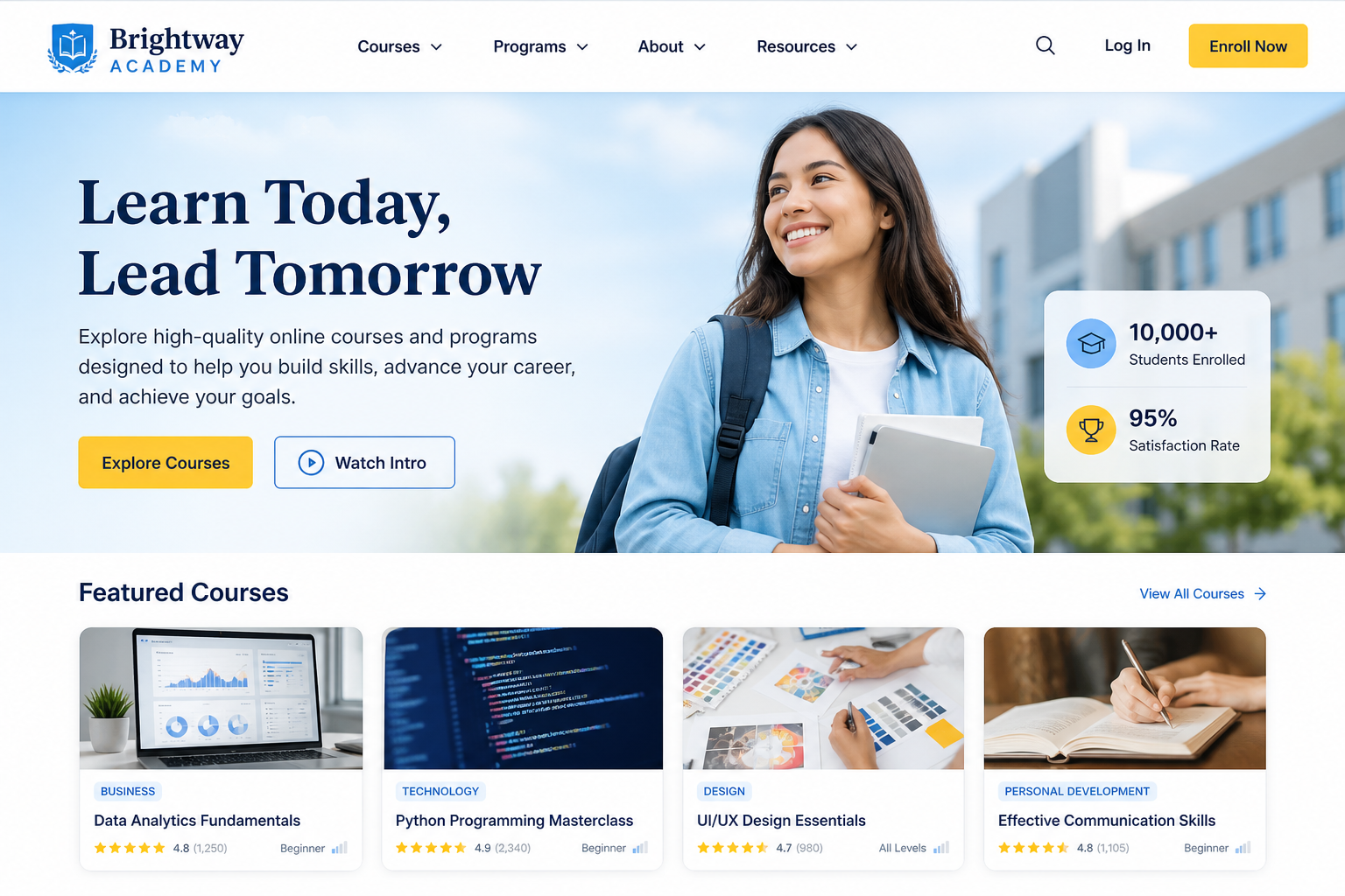 Education website with navigation bar