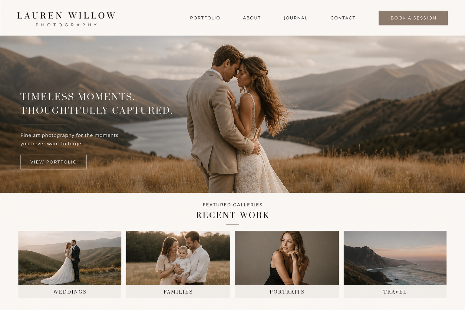Photography website with navigation bar