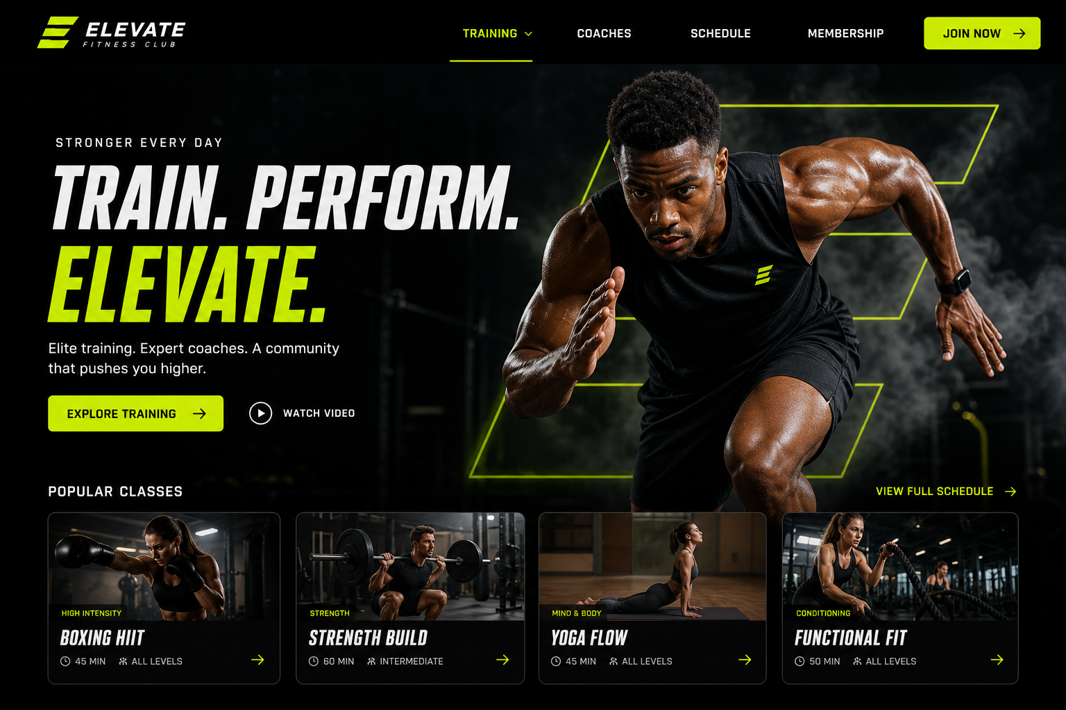 Sports website with navigation bar