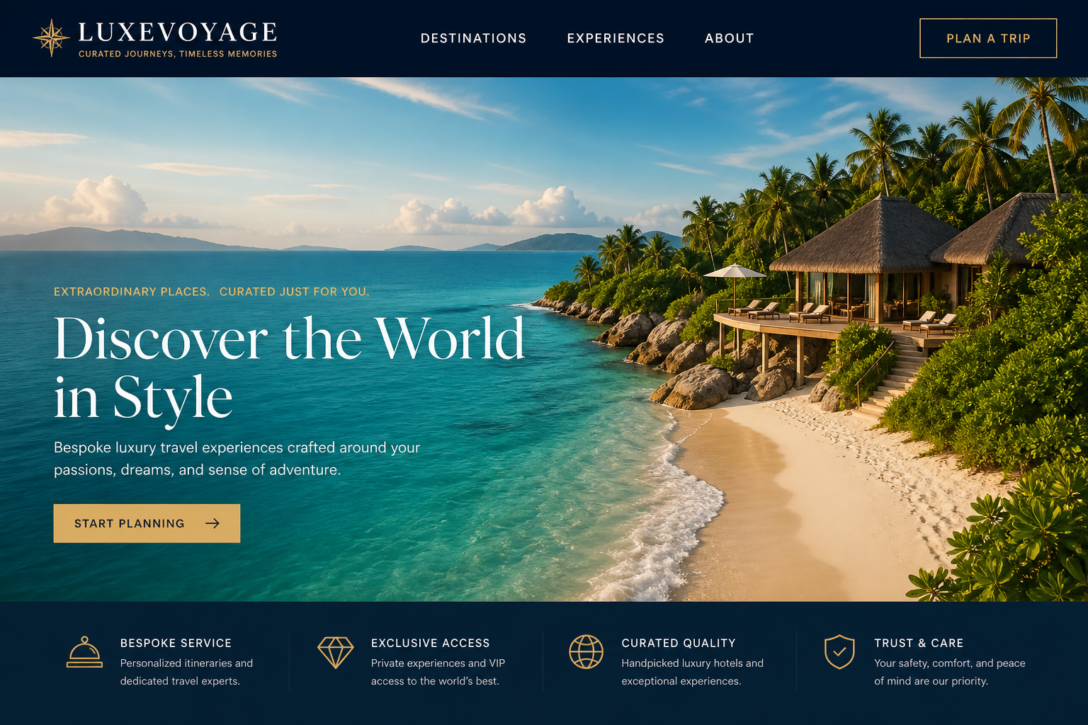 Travel website with navigation bar